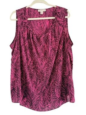 🌻 Coldwater Creek Pink and Black Leaf-Print Sleeveless Camisole 2X
